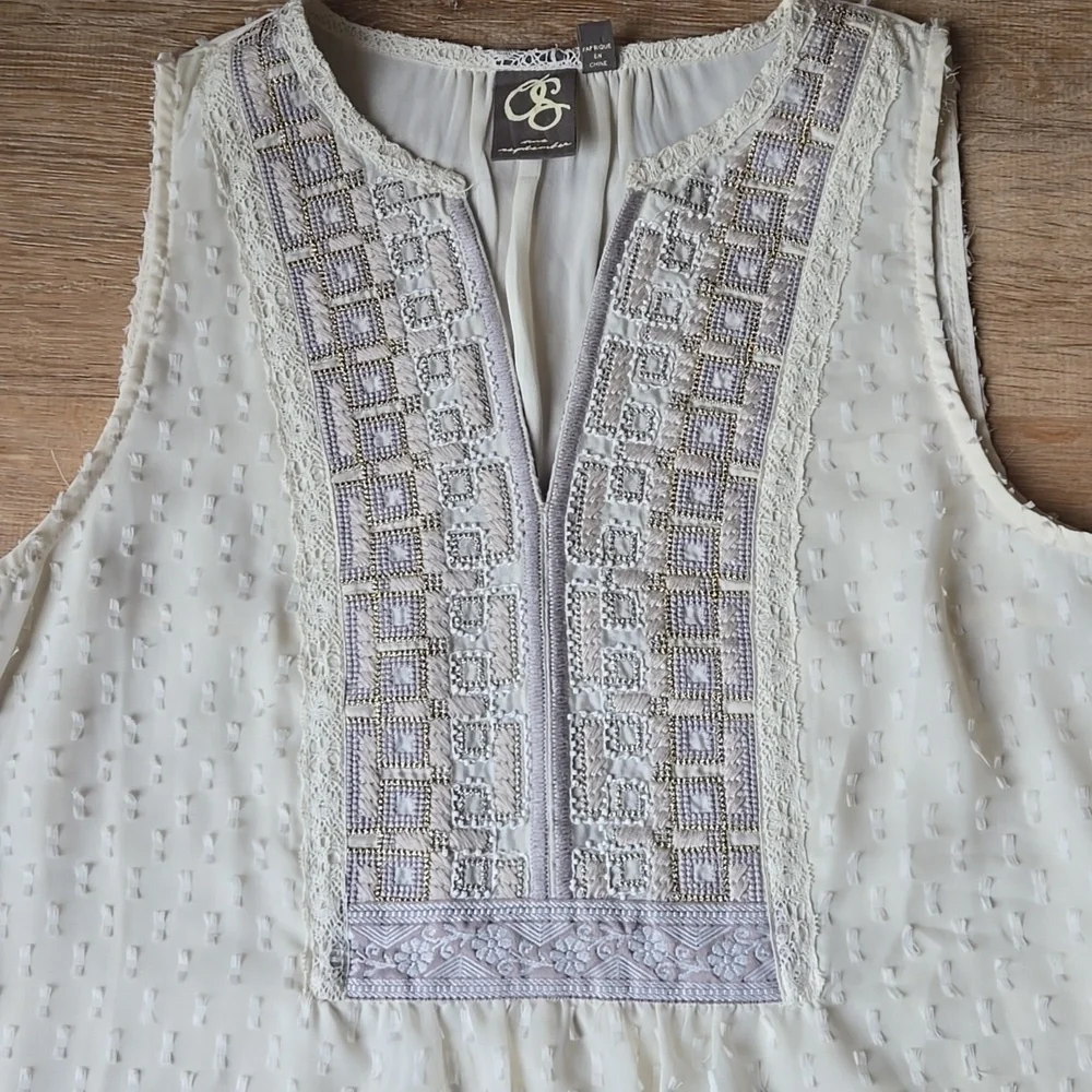 Anthropoloie One September lvory Sleeveless Bloue Sz S - Picture 4 of 11